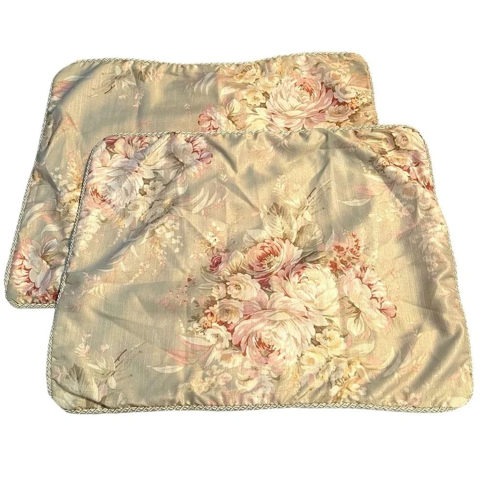 2~Eleanor Royal Court Home Floral Pillow Shams Beige Decorative Set Beige Tones